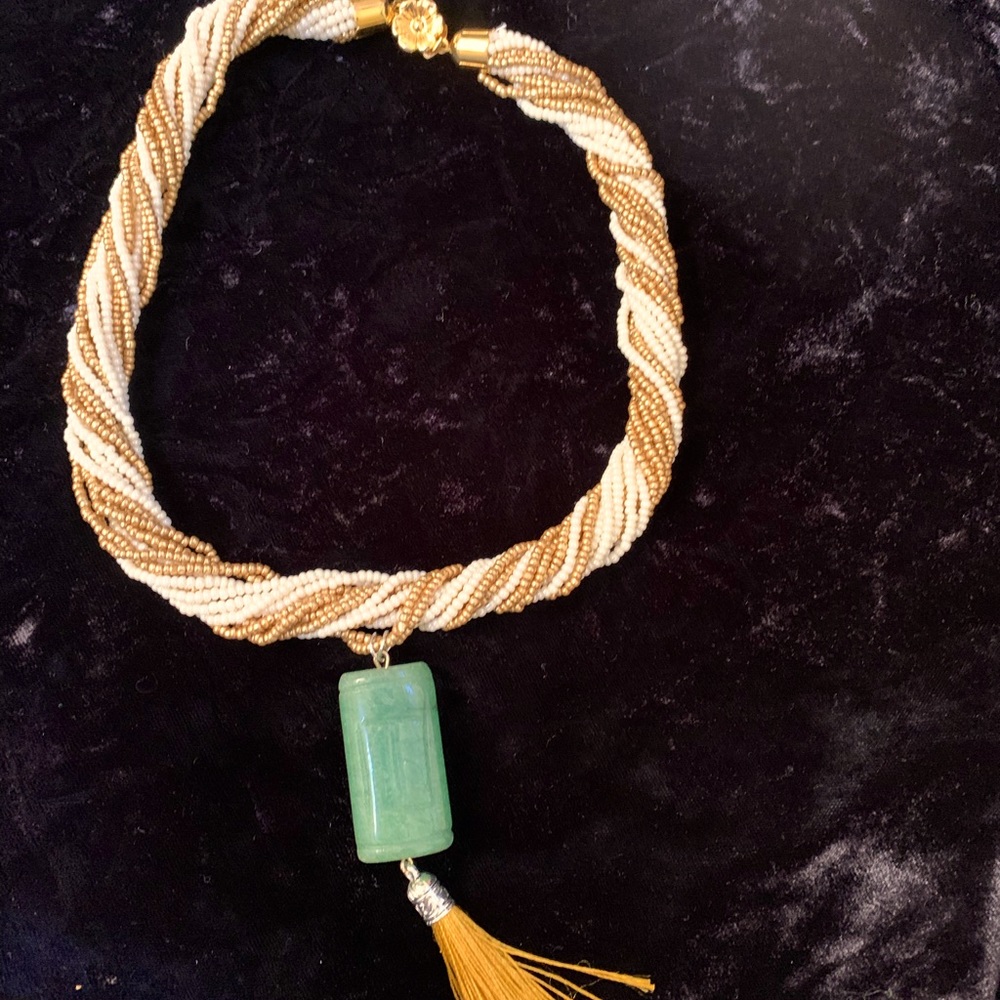 Beautiful Custom Made Jade Drop Statement Necklac… - image 4